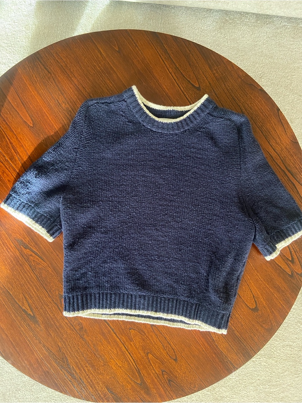Abercrombie & Fitch Navy Crew Sweater with Cream Trim